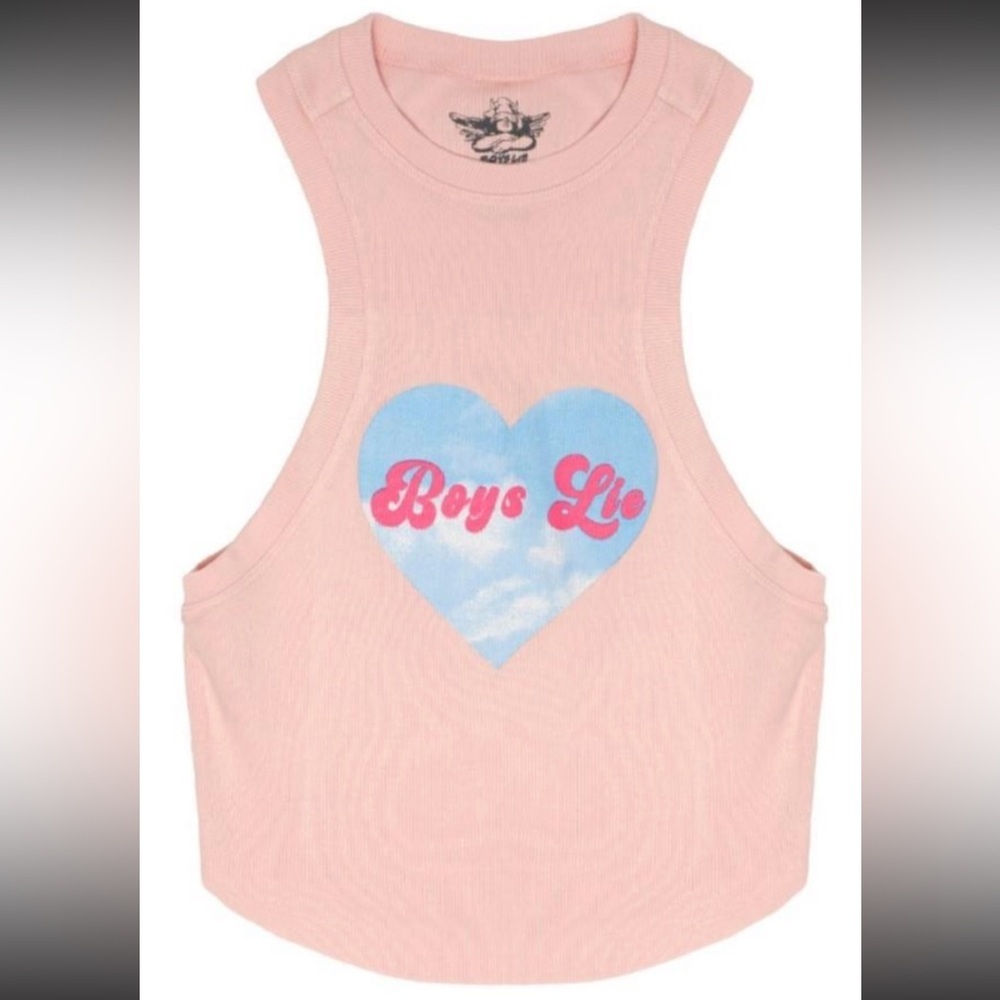Boys Lie Pink Ribbed Tank with 'Boys Lie' Heart Graphic Women Size Xs/Small NWOT